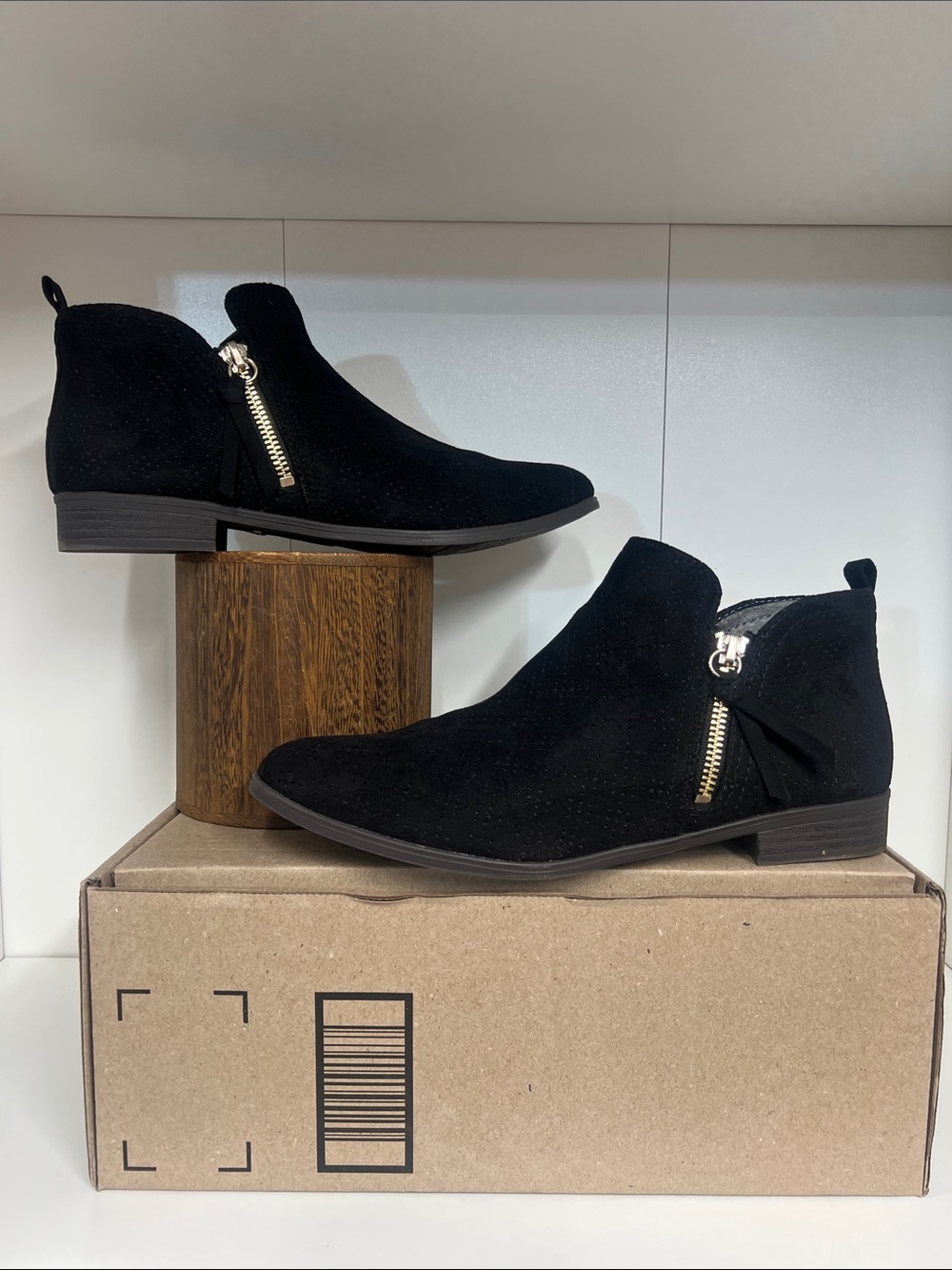 Dr. Scholl's Black Suede Ankle Booties with Gold Zippers